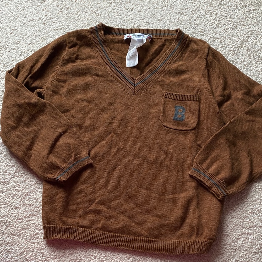 Bonpoint Brown Sweater with Pocket 'B' Accent